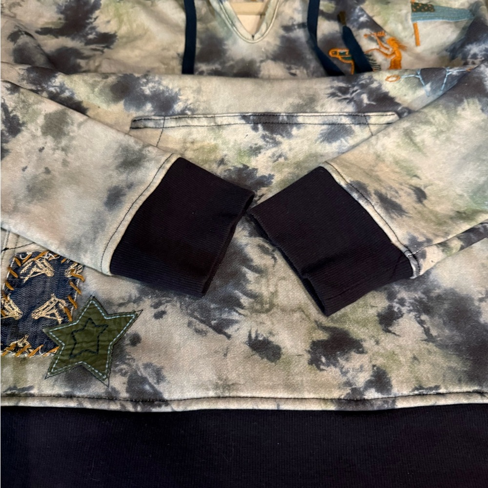 Double D Ranch Tie-Dye Hoodie with Embroidered Horse and Patches - Picture 9 of 11